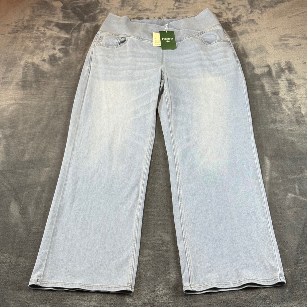 Halara Crossover Waist Wide Leg Jeans Light Wash Stretch Denim Size L High Rise